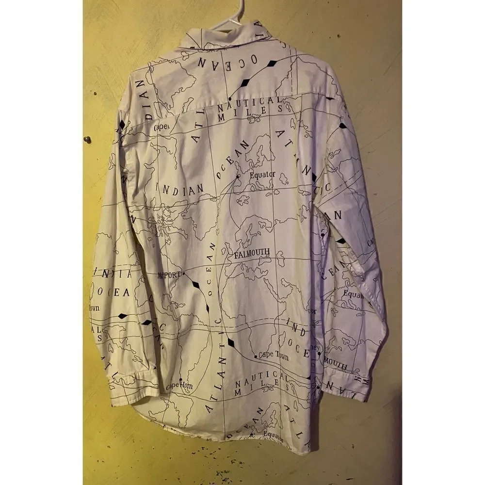 Vintage Nautica Blue water Challenge Ocean Map shirt sz Large Button up - Picture 8 of 10